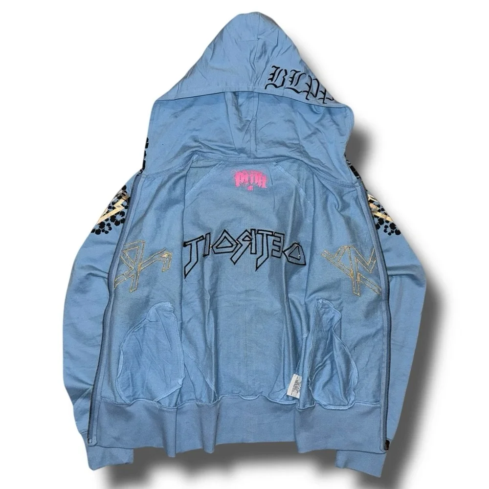 New BLAC LABEL PINK Hoodie Women Medium Motor Metal Full Zip Affliction-Style - Picture 6 of 7
